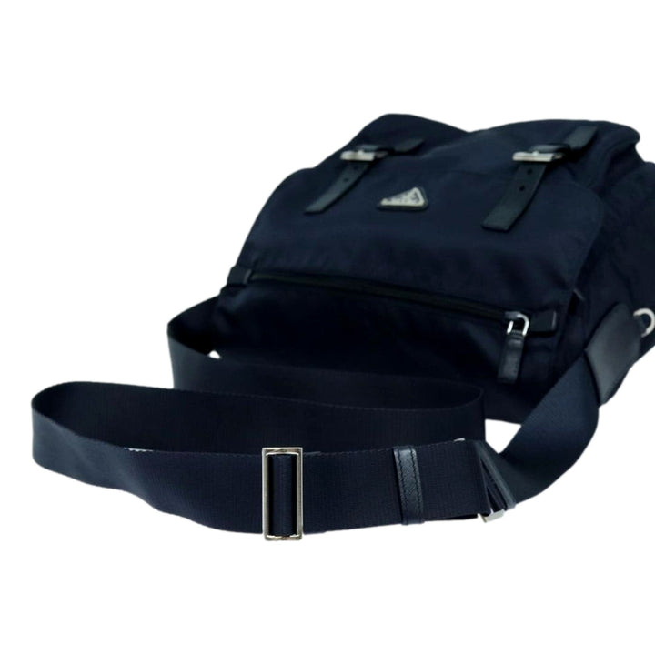 Prada Tessuto Re-Nylon Messenger Crossbody Bag Blue+Nero Navy Medium