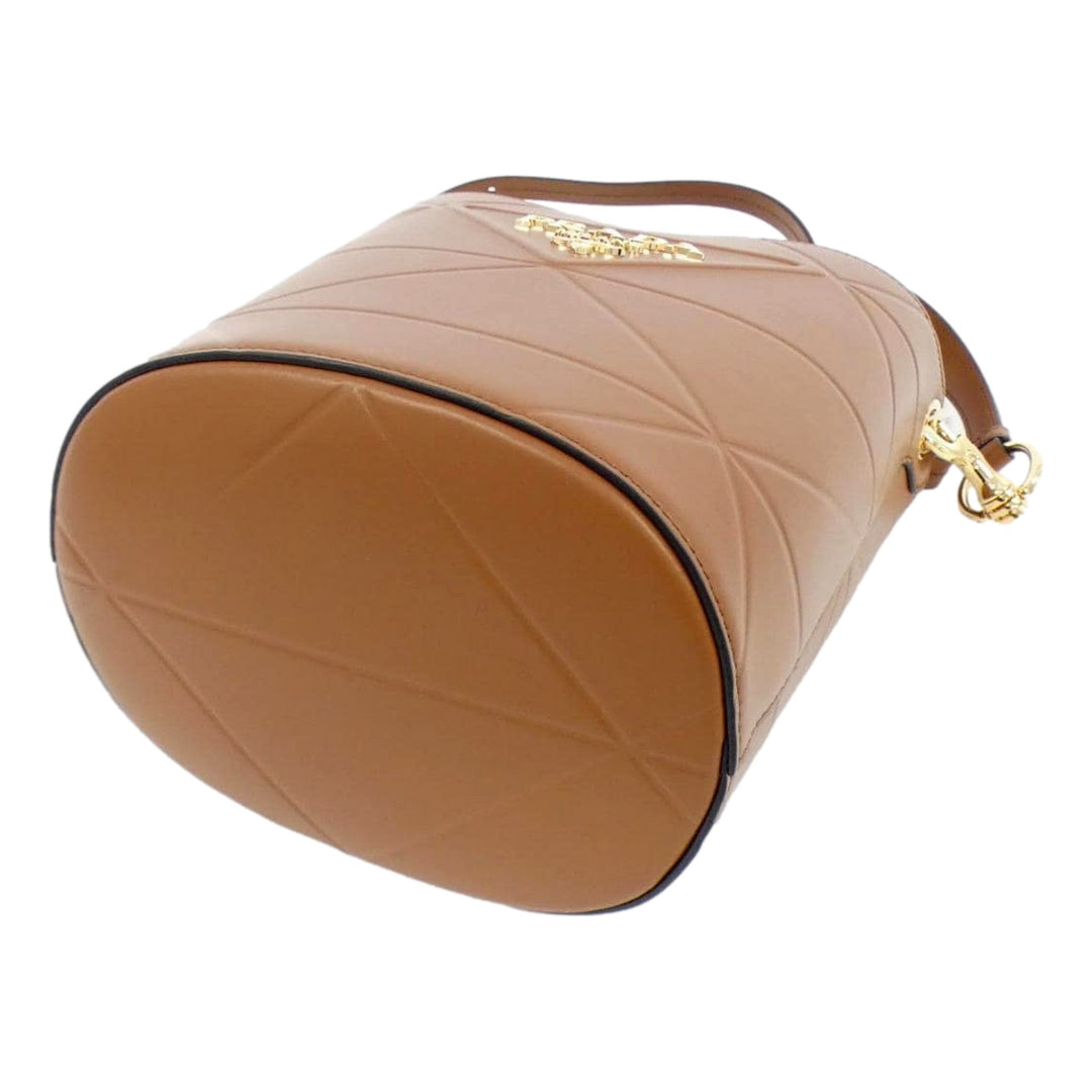 Prada Soft Calf Leather Bucket Crossbody Handbag Cognac Brown