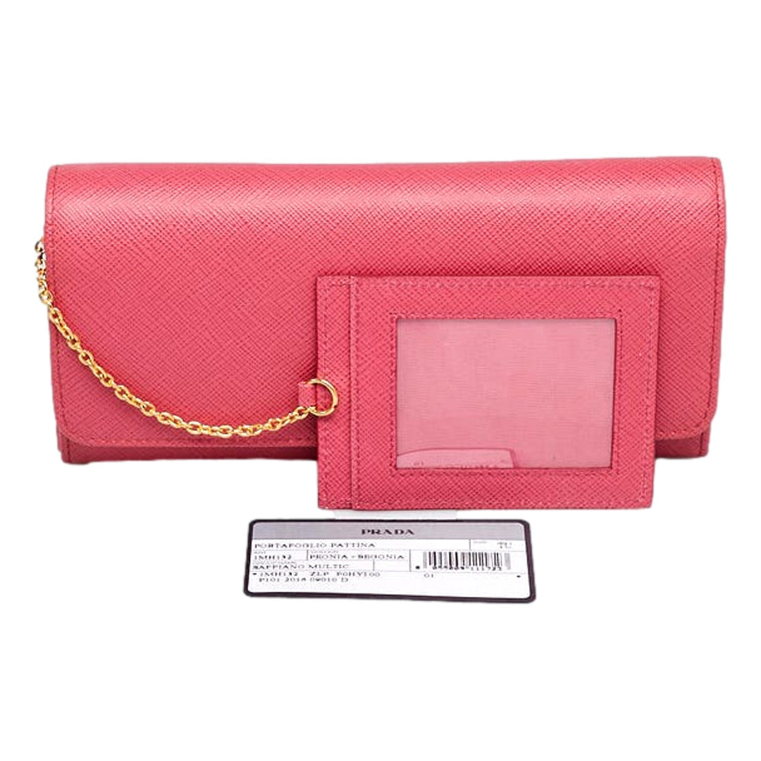 Prada Continental Flap Wallet With Detachable Chain Card Case Peonia+Begonia Pink