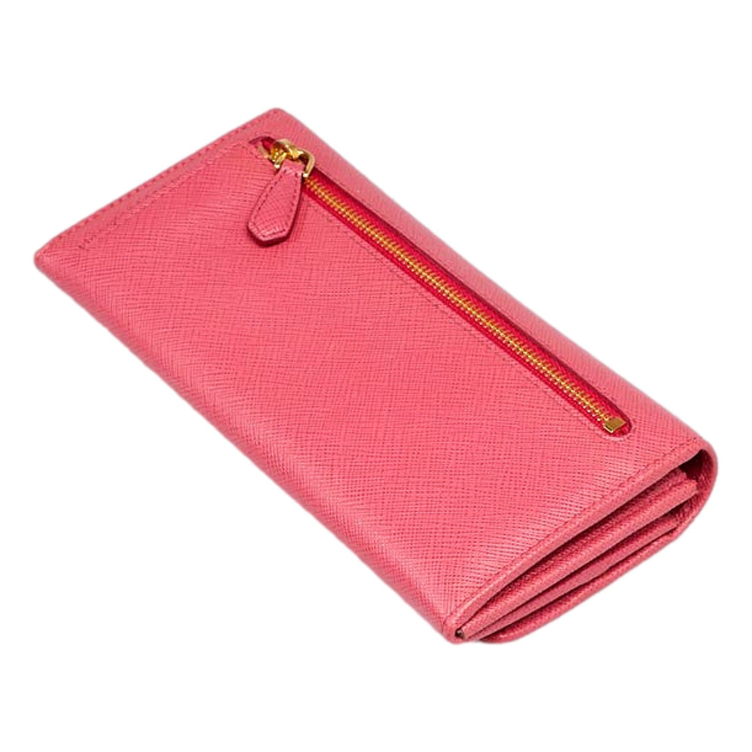 Prada Continental Flap Wallet With Detachable Chain Card Case Peonia+Begonia Pink