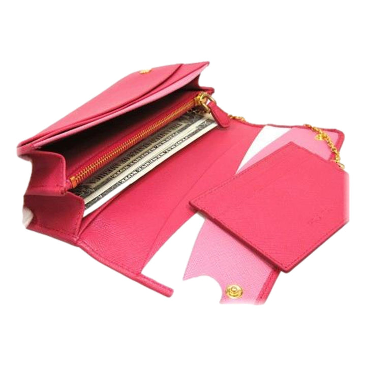 Prada Continental Flap Wallet With Detachable Chain Card Case Peonia+Begonia Pink