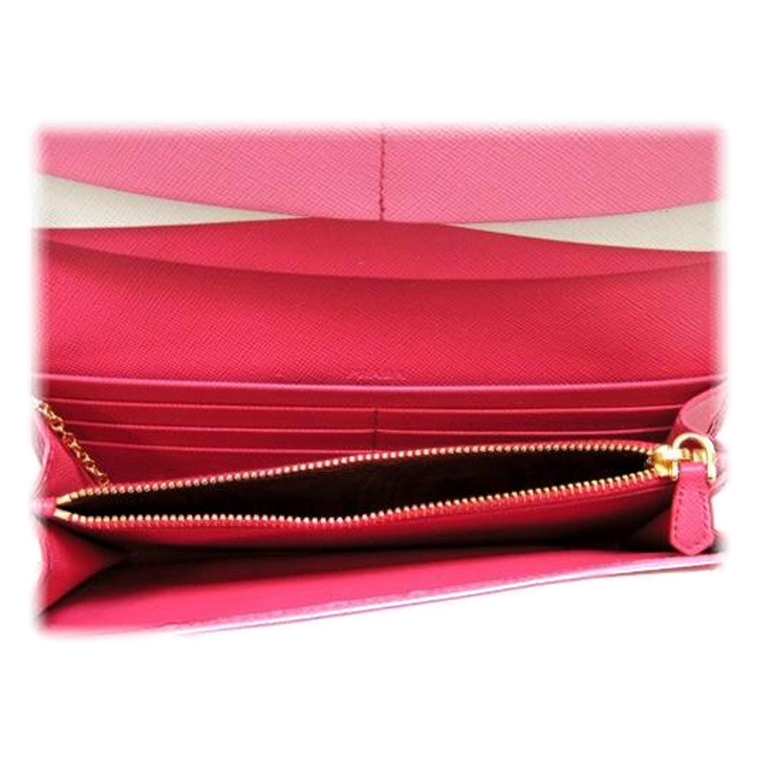 Prada Continental Flap Wallet With Detachable Chain Card Case Peonia+Begonia Pink