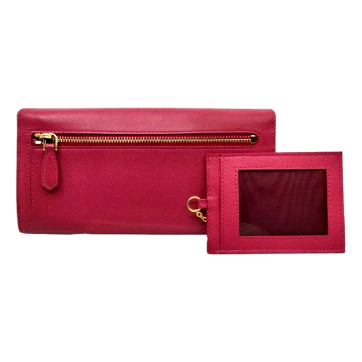 Prada Continental Flap Wallet With Detachable Chain Card Case Peonia Pink