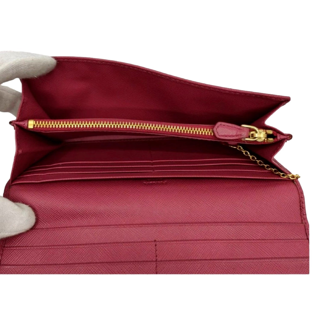 Prada Continental Flap Wallet With Detachable Chain Card Case Peonia Pink