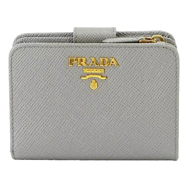 Prada Saffiano Leather Small Wallet with Zipper Nube Grey Metal Logo