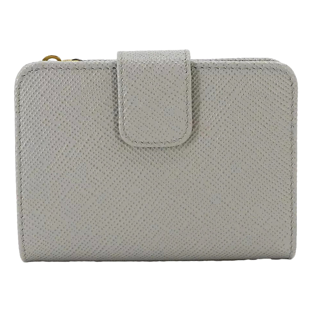 Prada Saffiano Leather Small Wallet with Zipper Nube Grey Metal Logo
