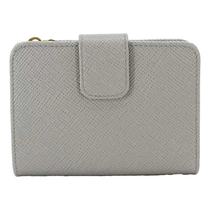Prada Saffiano Leather Small Wallet with Zipper Nube Grey Metal Logo