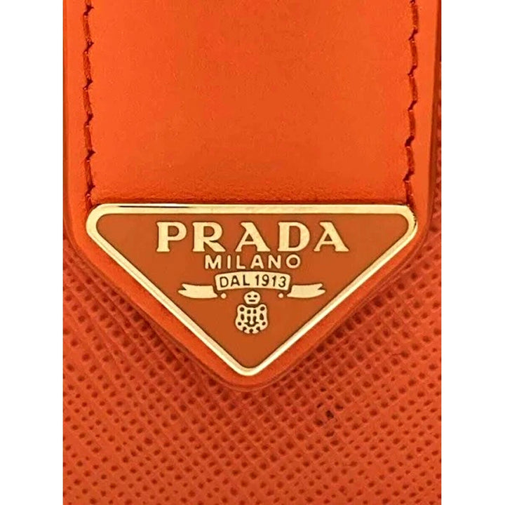 Prada Saffiano Smooth Leather Logo Card Holder Wallet Arancio Orange