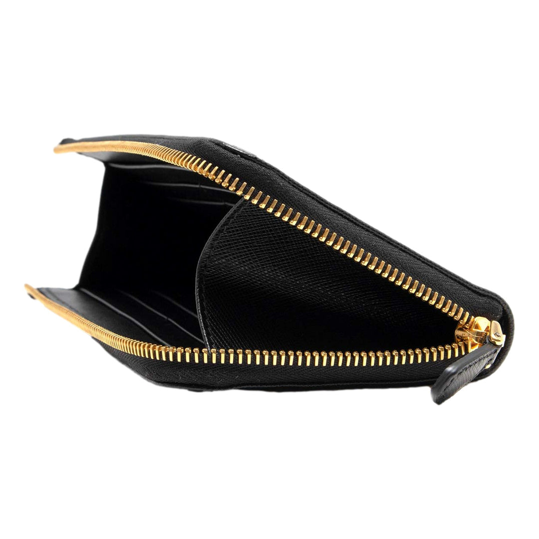 Prada Saffiano Long Continental Zip Wallet Black Leather Gold Logo