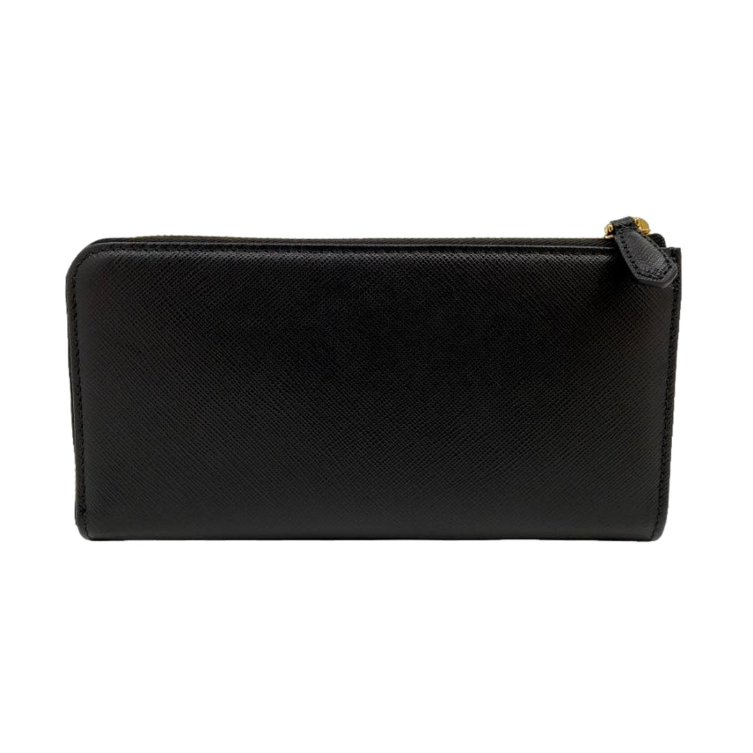 Prada Saffiano Long Continental Zip Wallet Black Leather Gold Logo