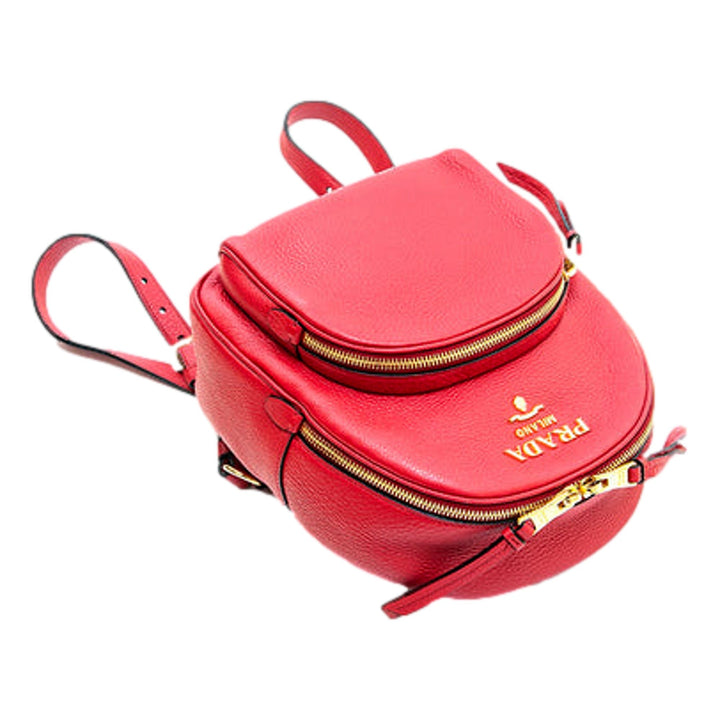 Prada Vitello Daino Convertible Front Pocket Backpack Red Gold Hardware