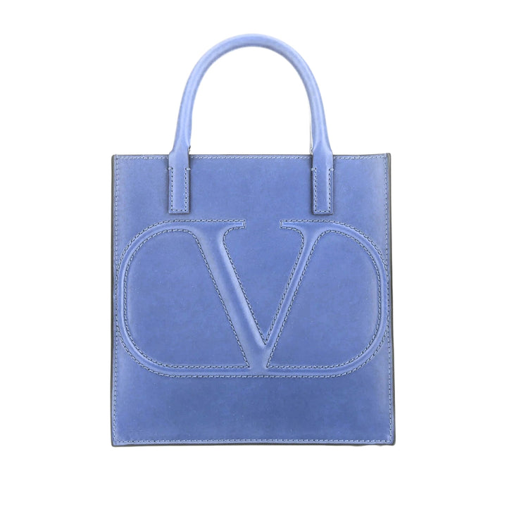 Valentino Garavani VLogo Walk Mini Crossbody Tote Bag Blue Calf Leather