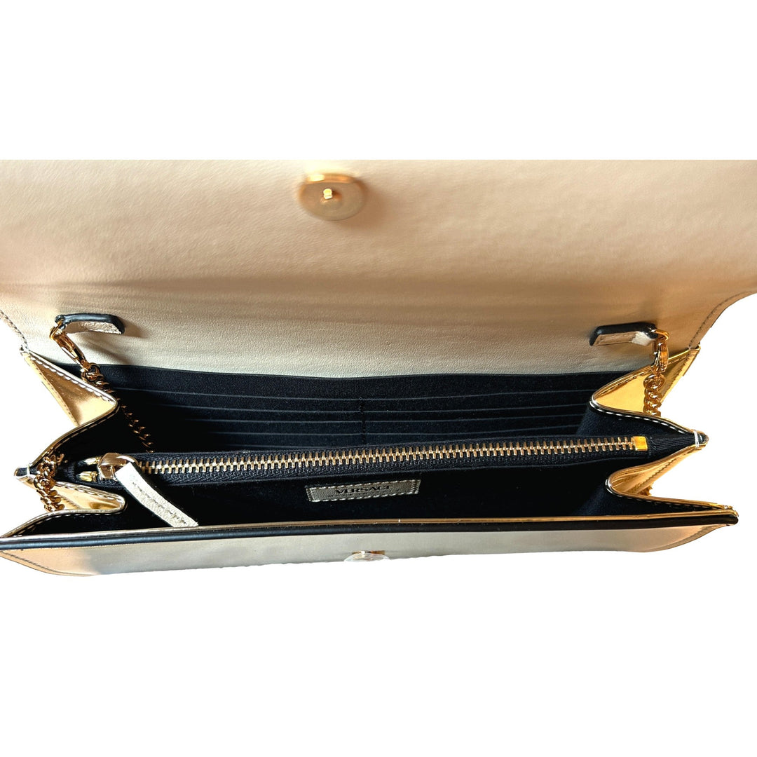 Versace La Medusa Crystal Clutch Crossbody Bag Metallic Gold Leather