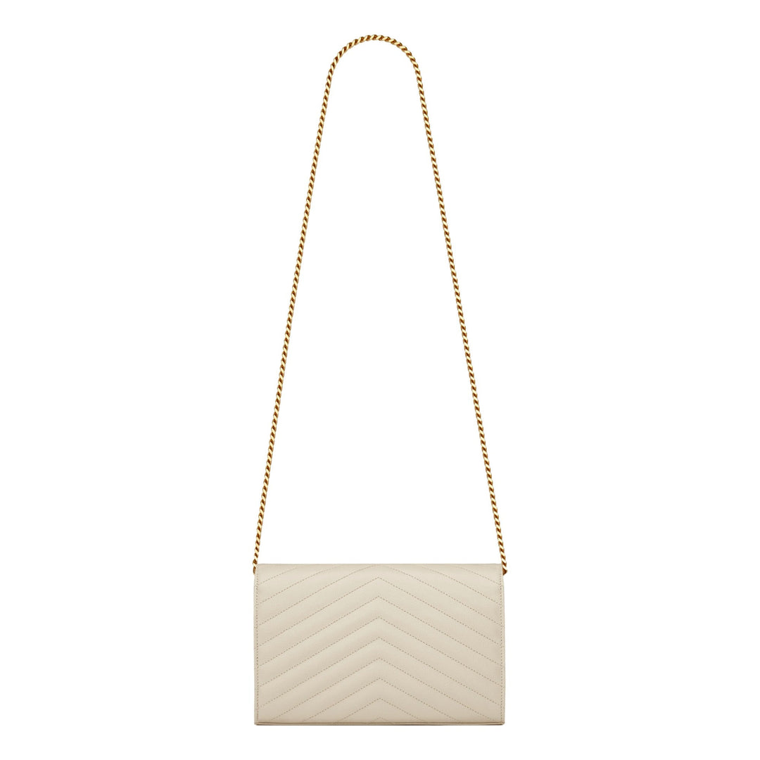 Saint Laurent Classic Cassandre Chain Wallet In Grain De Poudre Off-White Leather