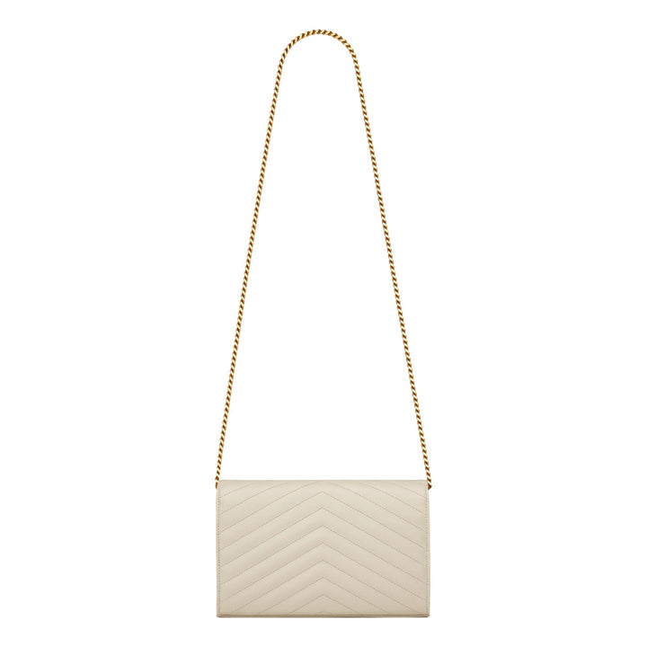 Saint Laurent Classic Cassandre Chain Wallet In Grain De Poudre Off-White Leather