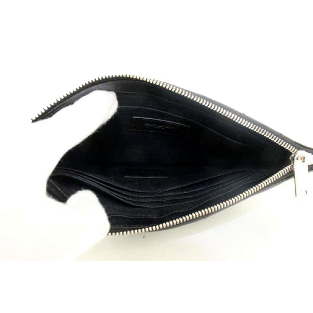 Saint Laurent YSL Black Calfskin Matelasse Chevron Monogram A5 Wristlet Clutch