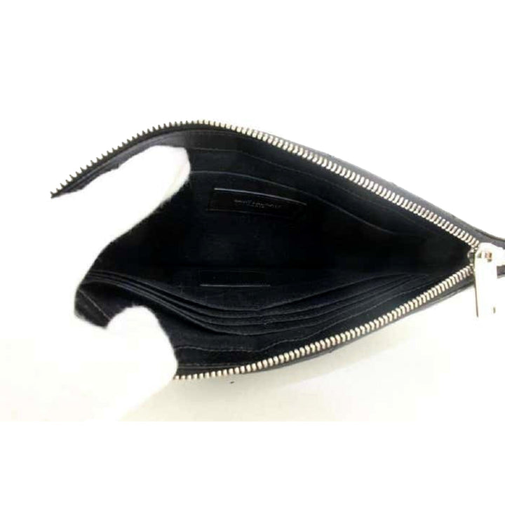 Saint Laurent YSL Black Calfskin Matelasse Chevron Monogram A5 Wristlet Clutch