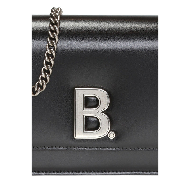 Balenciaga Black Calfskin Leather Silver Logo Chain Wallet Bag