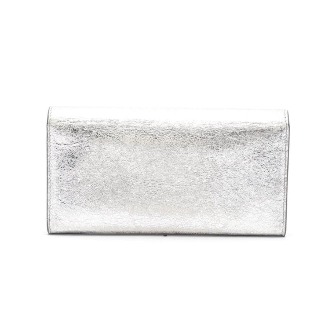 Balenciaga Papier Metallic Silver Arena Leather Envelope Wallet