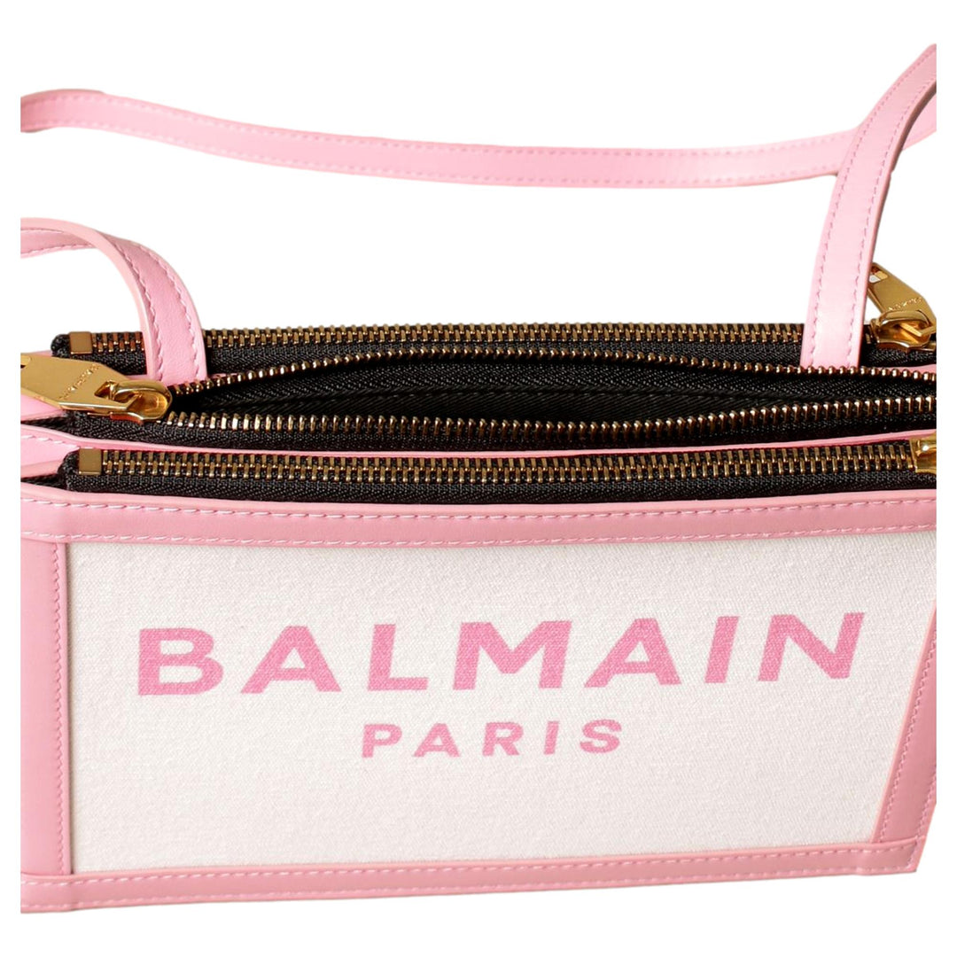 Balmain B-Army 26 Logo Canvas and Pink Leather Small Crossbody Bag