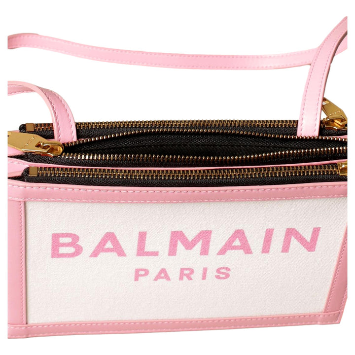 Balmain B-Army 26 Logo Canvas and Pink Leather Small Crossbody Bag