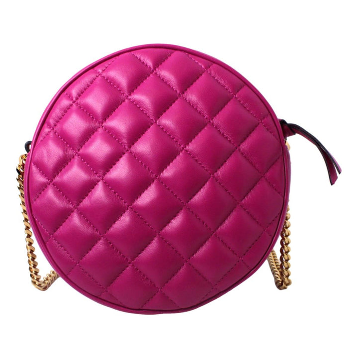 Versace La Medusa Round Quilted Leather Pink Cross Body Bag