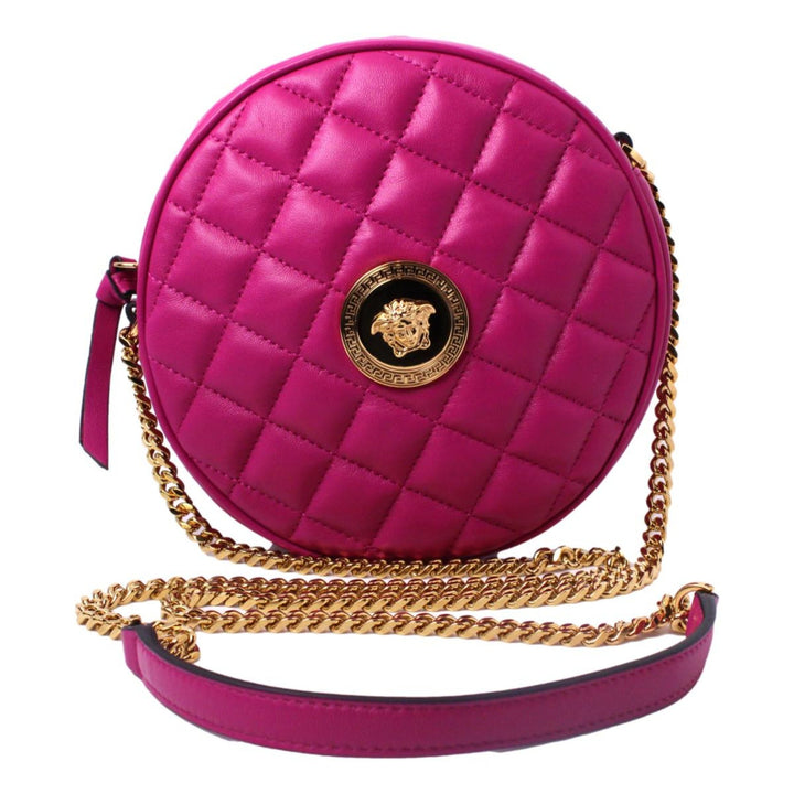 Versace La Medusa Round Quilted Leather Pink Cross Body Bag