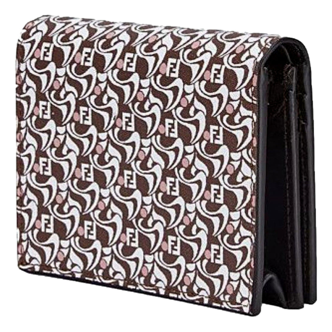 Fendi Calf Leather F Logo Brown Pink Small Bifold Wallet