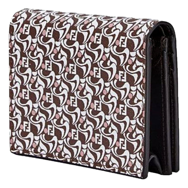 Fendi Calf Leather F Logo Brown Pink Small Bifold Wallet