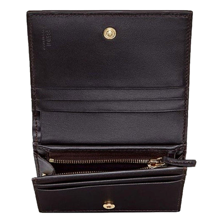 Fendi Calf Leather F Logo Brown Pink Small Bifold Wallet