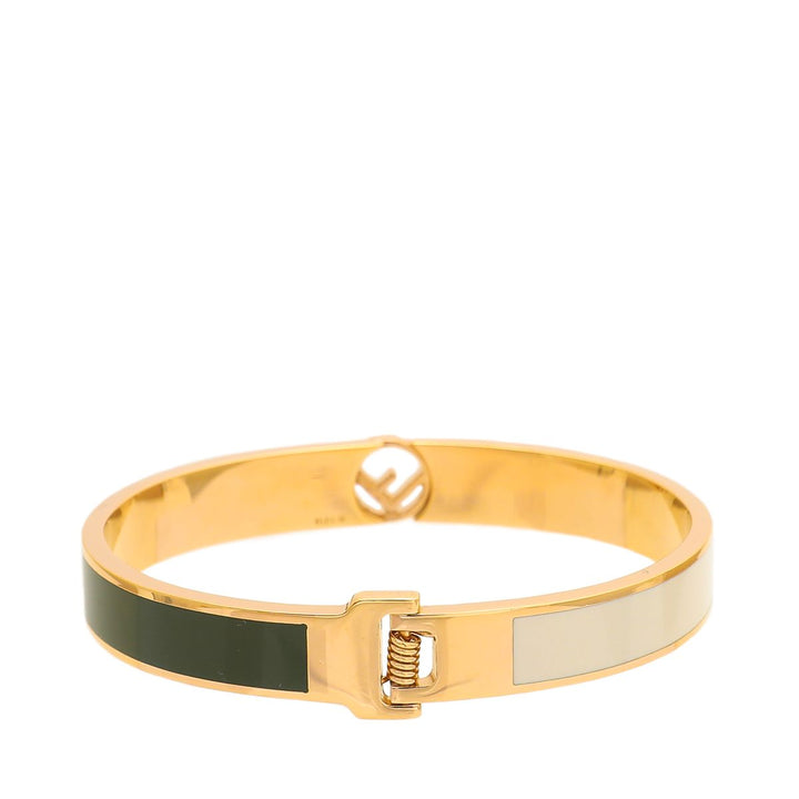 Fendi F is Fendi White Green Medium Cuff Bracelet 8AG793