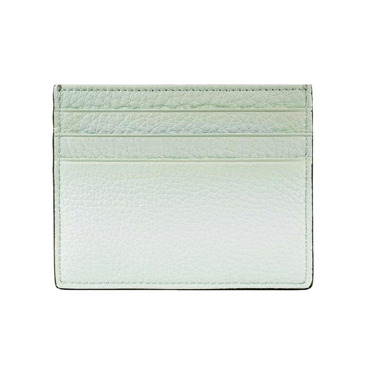 Fendi FF Logo Light Gray and Blue Pebbled Calf Leather Card Case Wallet