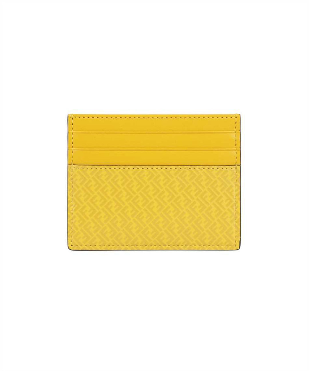 Fendi FF Logo Print Sunflower Yellow Leather Card Case