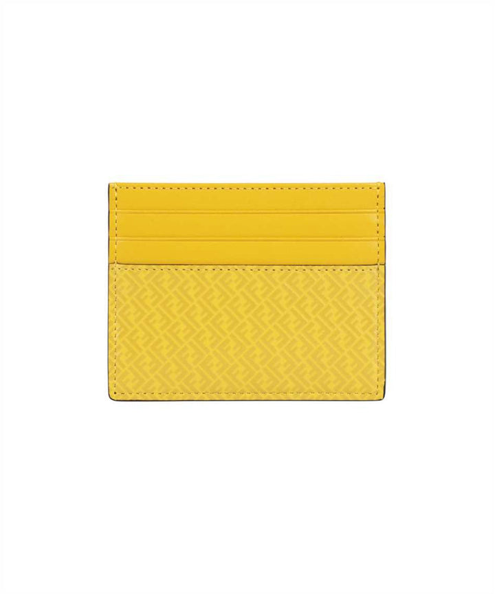 Fendi FF Logo Print Sunflower Yellow Leather Card Case
