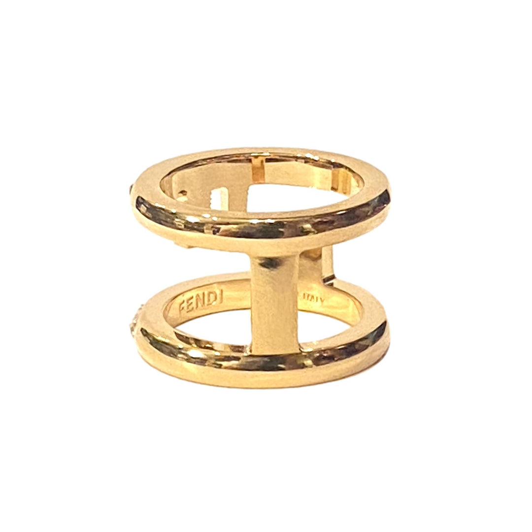 Fendi First Gold Finish Metal and White Crystal Small Fashion Ring
