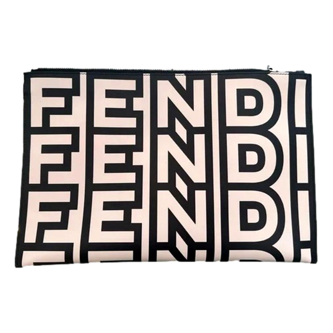 Fendi by Marc Jacobs Roma Black White Large Leather Clutch