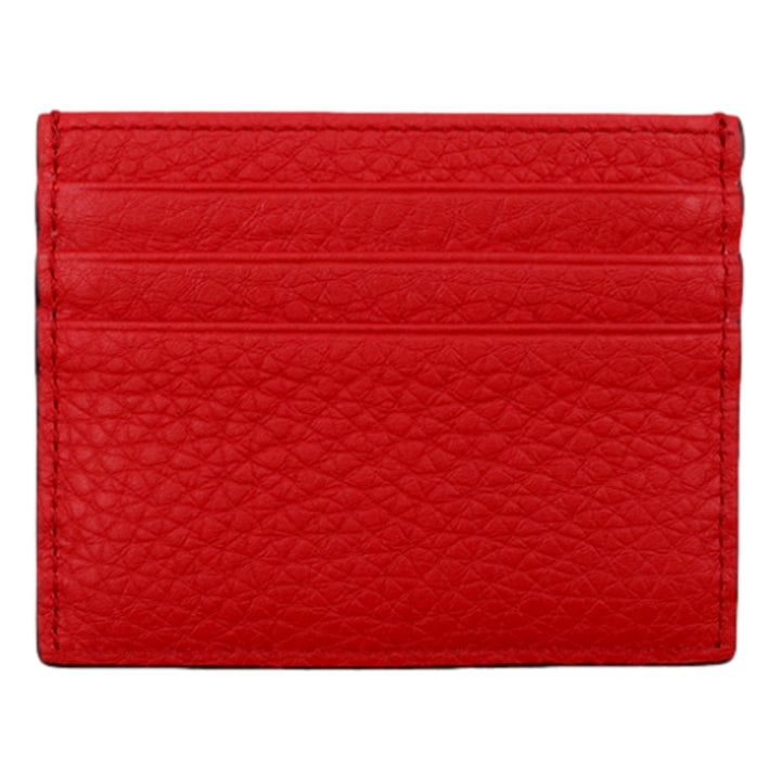 Fendi Red Calfskin Grained Leather Logo Card Case Wallet 7M0164