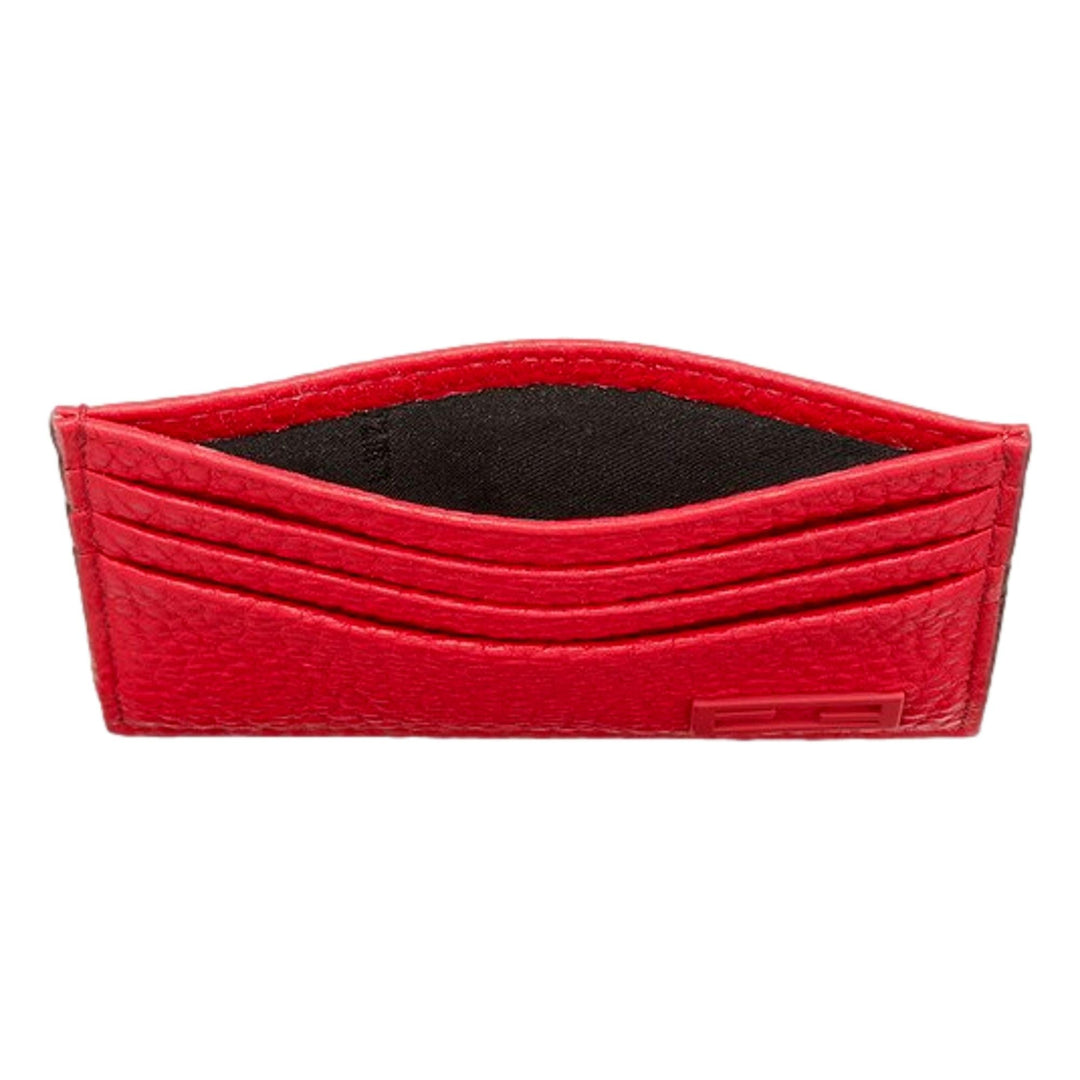 Fendi Red Calfskin Grained Leather Logo Card Case Wallet 7M0164