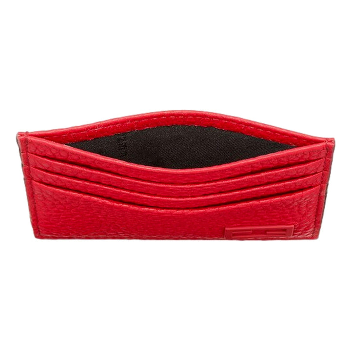 Fendi Red Calfskin Grained Leather Logo Card Case Wallet 7M0164