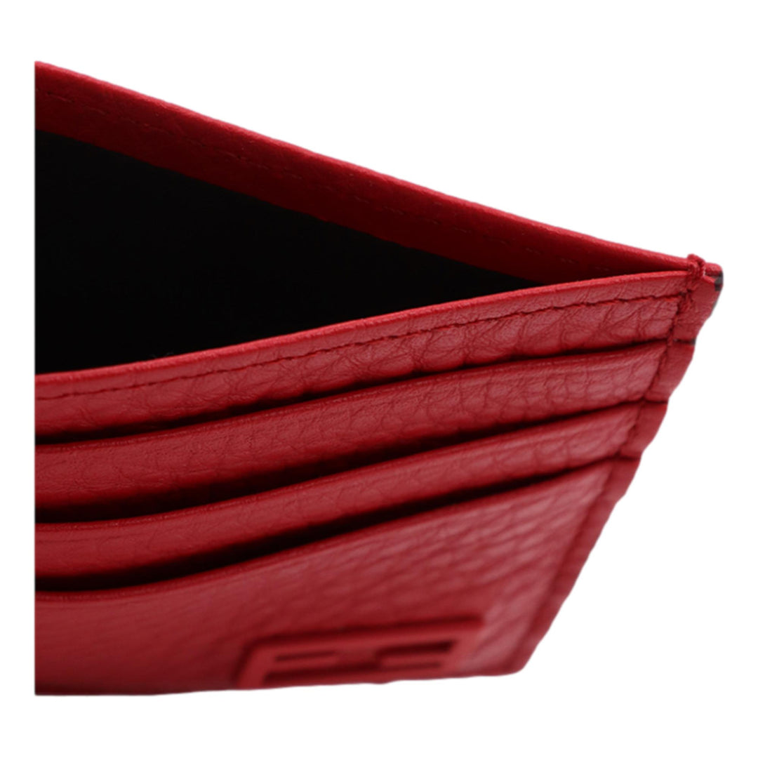 Fendi Red Calfskin Grained Leather Logo Card Case Wallet 7M0164
