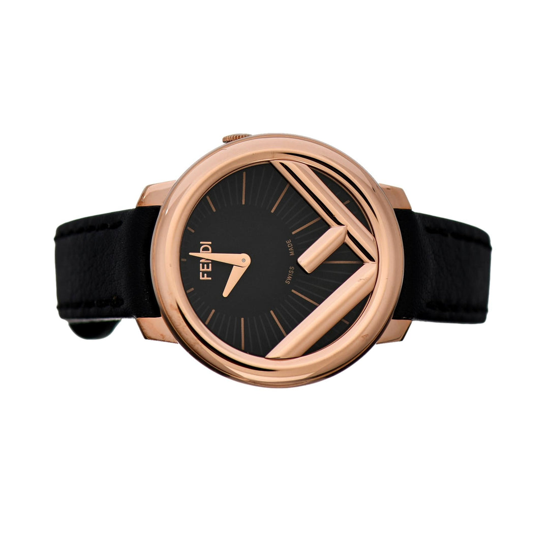 Fendi Runaway Rose Gold Black Calf Leather 36 MM Fashion Watch