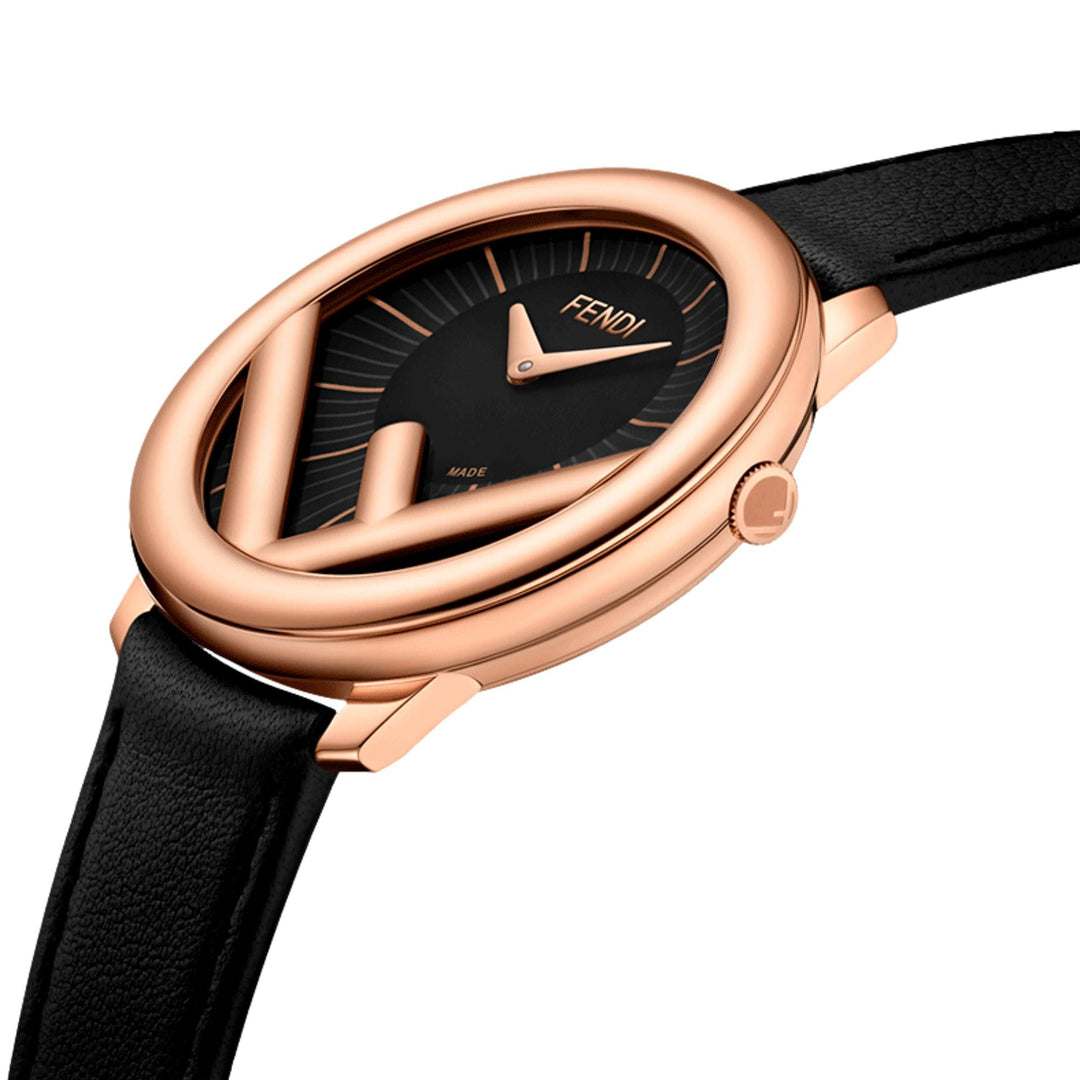 Fendi Runaway Rose Gold Black Calf Leather 36 MM Fashion Watch
