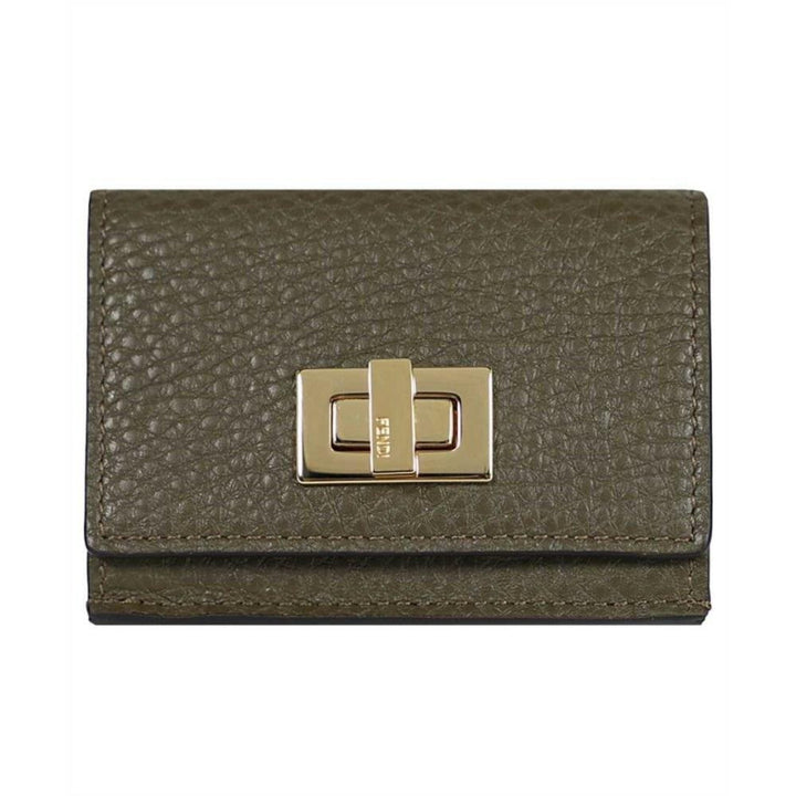 Fendi Selleria Leather Avocado Green Micro Trifold Wallet