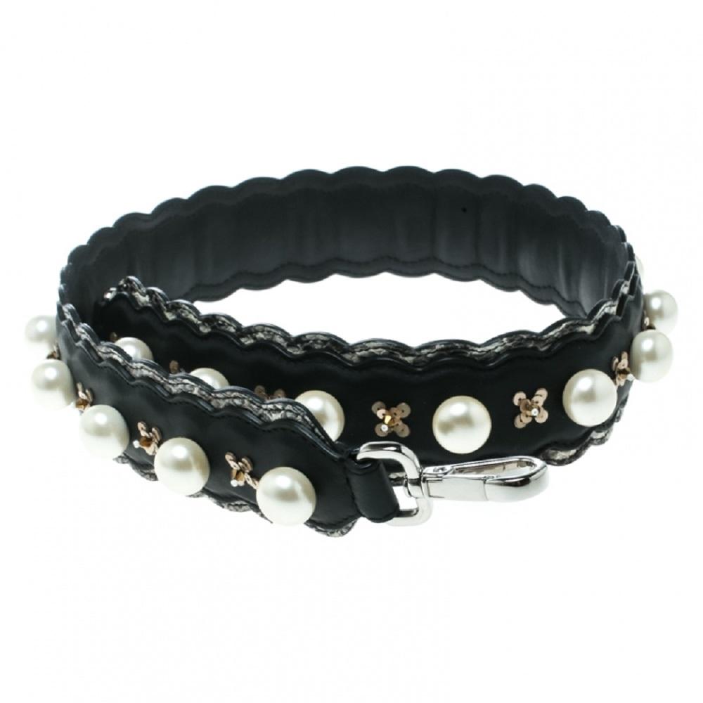 Fendi Strap You Black Pearl Leather Snakeskin Shoulder Strap