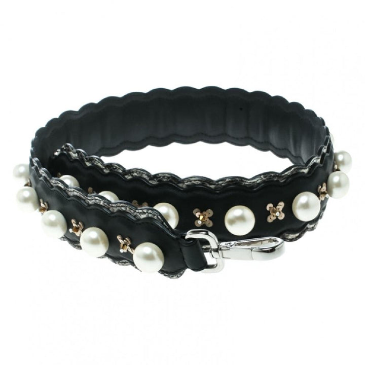 Fendi Strap You Black Pearl Leather Snakeskin Shoulder Strap