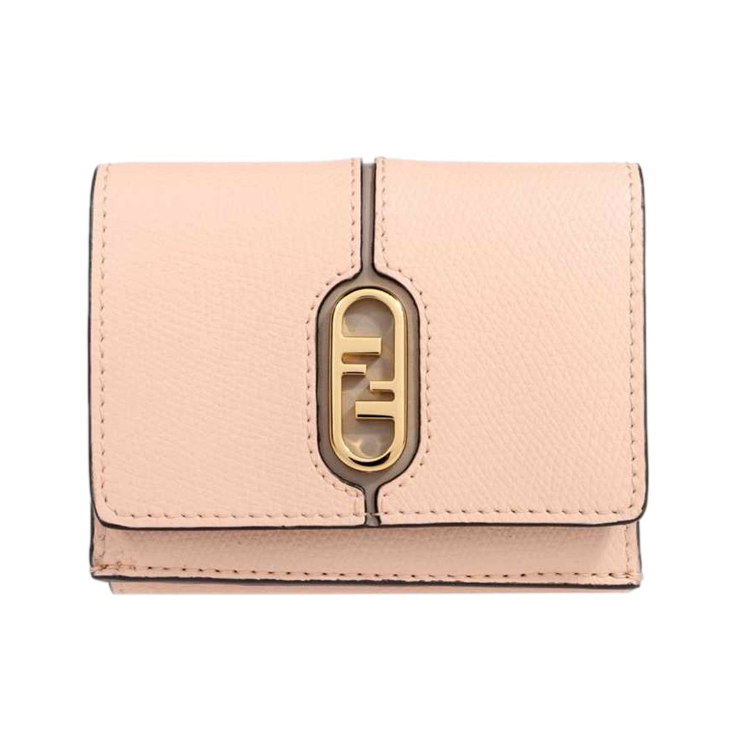 Fendi O'Lock Wallet Micro Trifold Rose Pink Tortora Gray Calf Leather