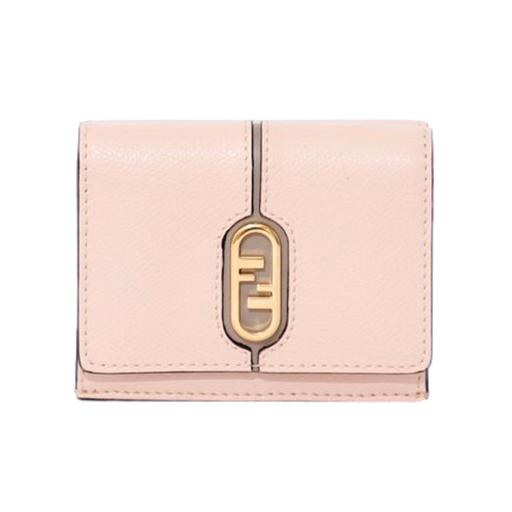 Fendi O'Lock Wallet Micro Trifold Rose Pink Tortora Gray Calf Leather