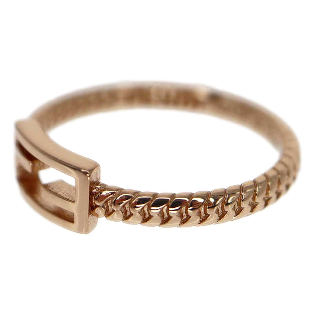 Fendi Baguette FF Logo Ring Rose Gold Twist Metal Band Size Medium