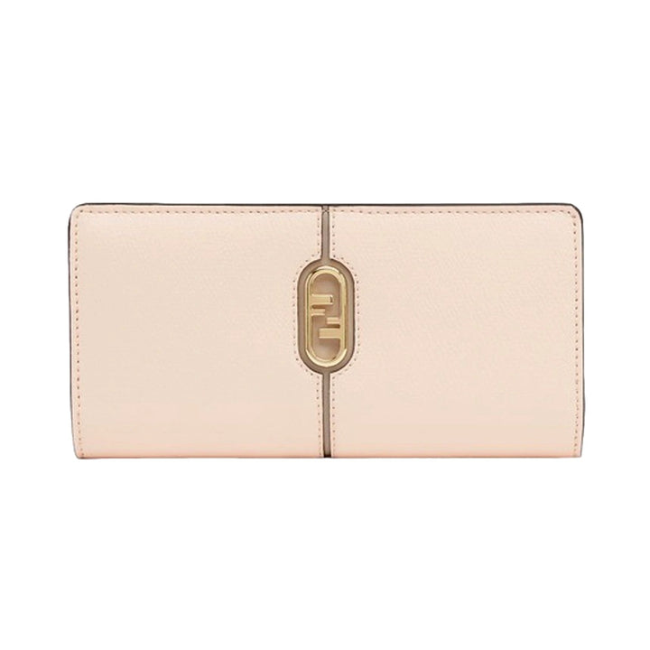 Fendi O'Lock Rose Pink and Tortora Gray Calf Leather Snap Continental Wallet