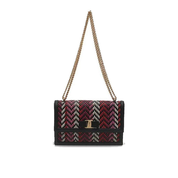 Ferragamo Ginny Multi Pink and Red Plaited Calf Leather Shoulder Bag